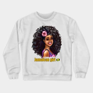 Jamaican girl I with pink hibiscus flower in her big natural afro hair. The best Gifts for black women 2022 Jamaica Crewneck Sweatshirt